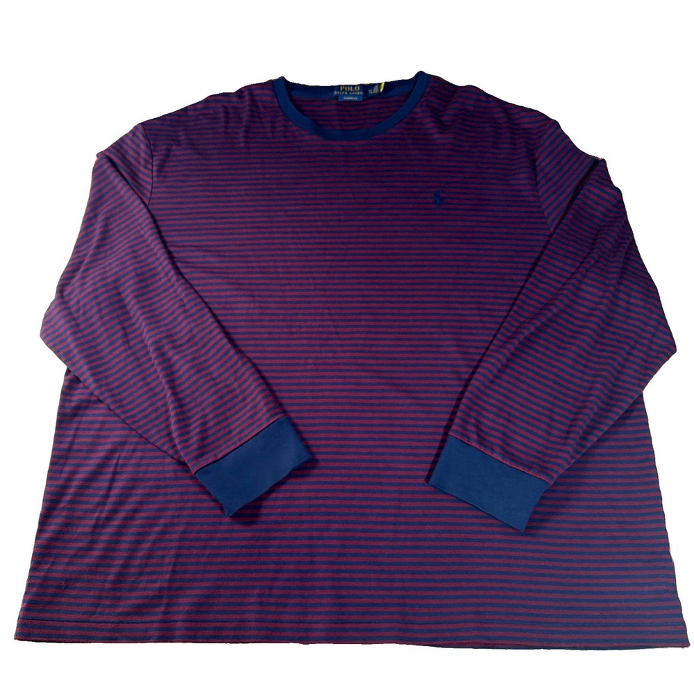 Polo Ralph Lauren Shirt Men's XXL Maroon Blue Striped Long Sleeve Crewneck Pony
